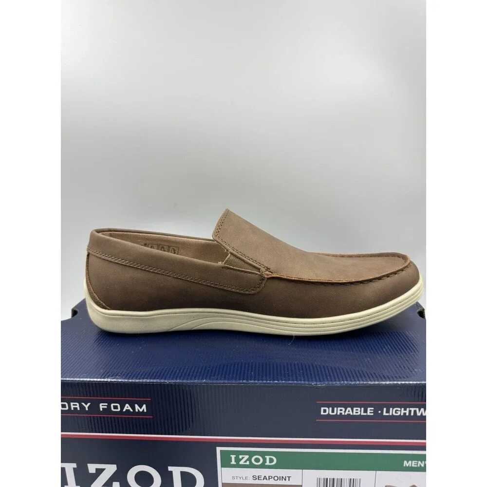 Izod Mens Seapoint Sneaker Loafer Slip On Shoe Size 9.5 Tan- Brown New